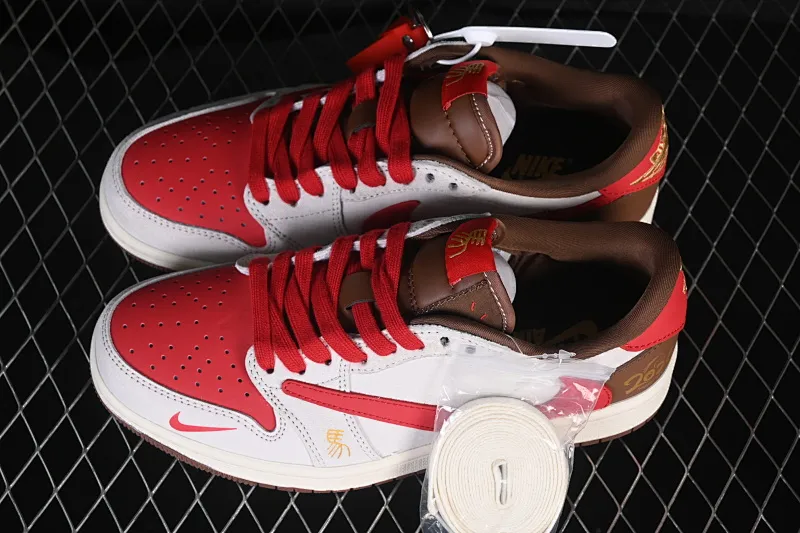 All categories Air Jordan Jordan series basketball shoes Air Jordan 1 Low High-end customized low-top sneakers Air Jordan 1 Low AJ1 Joe 1 red, white and brown contrast color High-end customized low-top retro basketball shoes FC1688-248